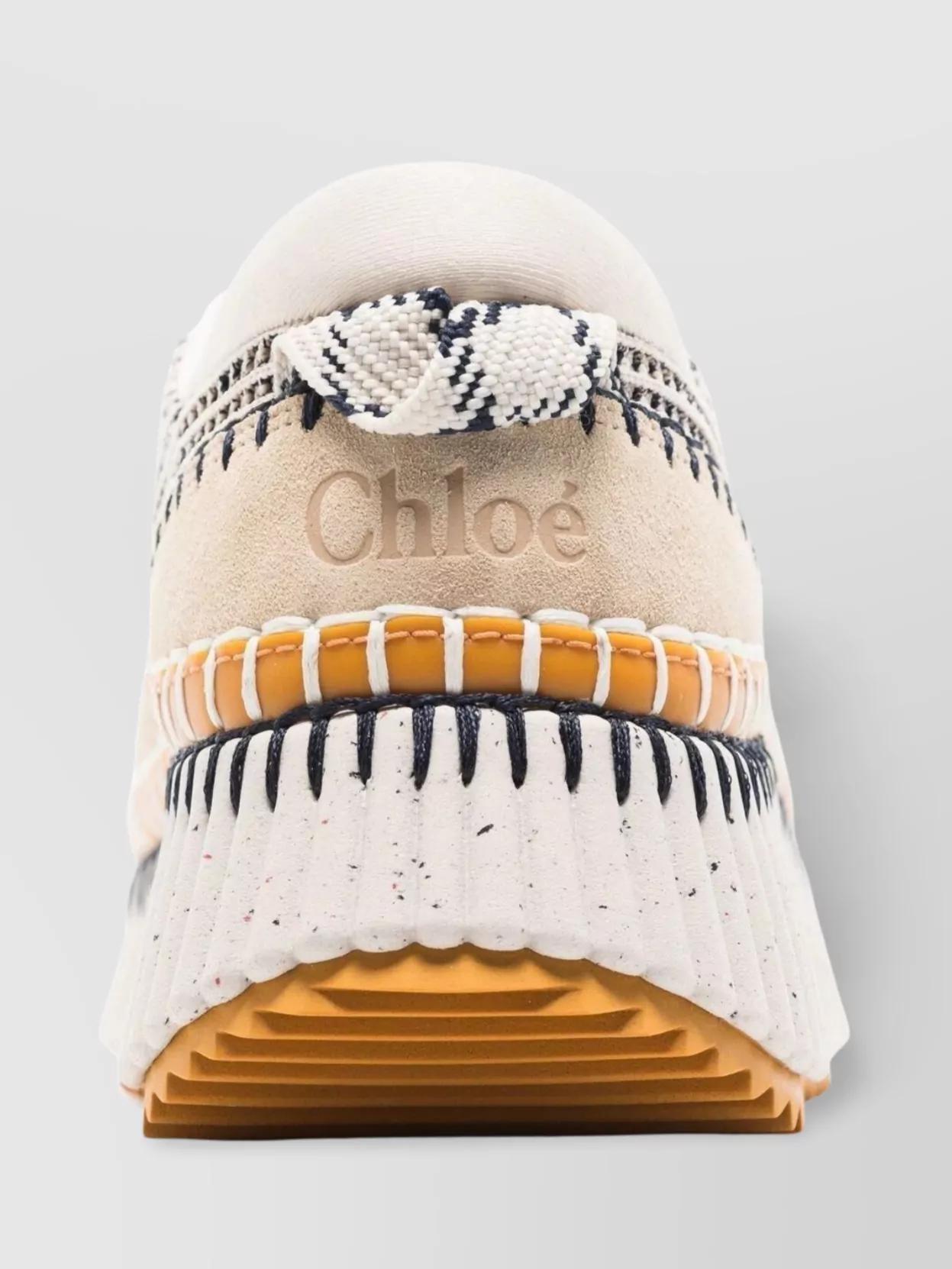 CHLOÉ Nama Embroidered Suede And Recycled-mesh Sneakers In Biscotti Beige Product Image