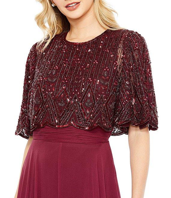 Mac Duggal Beaded Overlay Tulle Crew Neck A-Line Gown Product Image