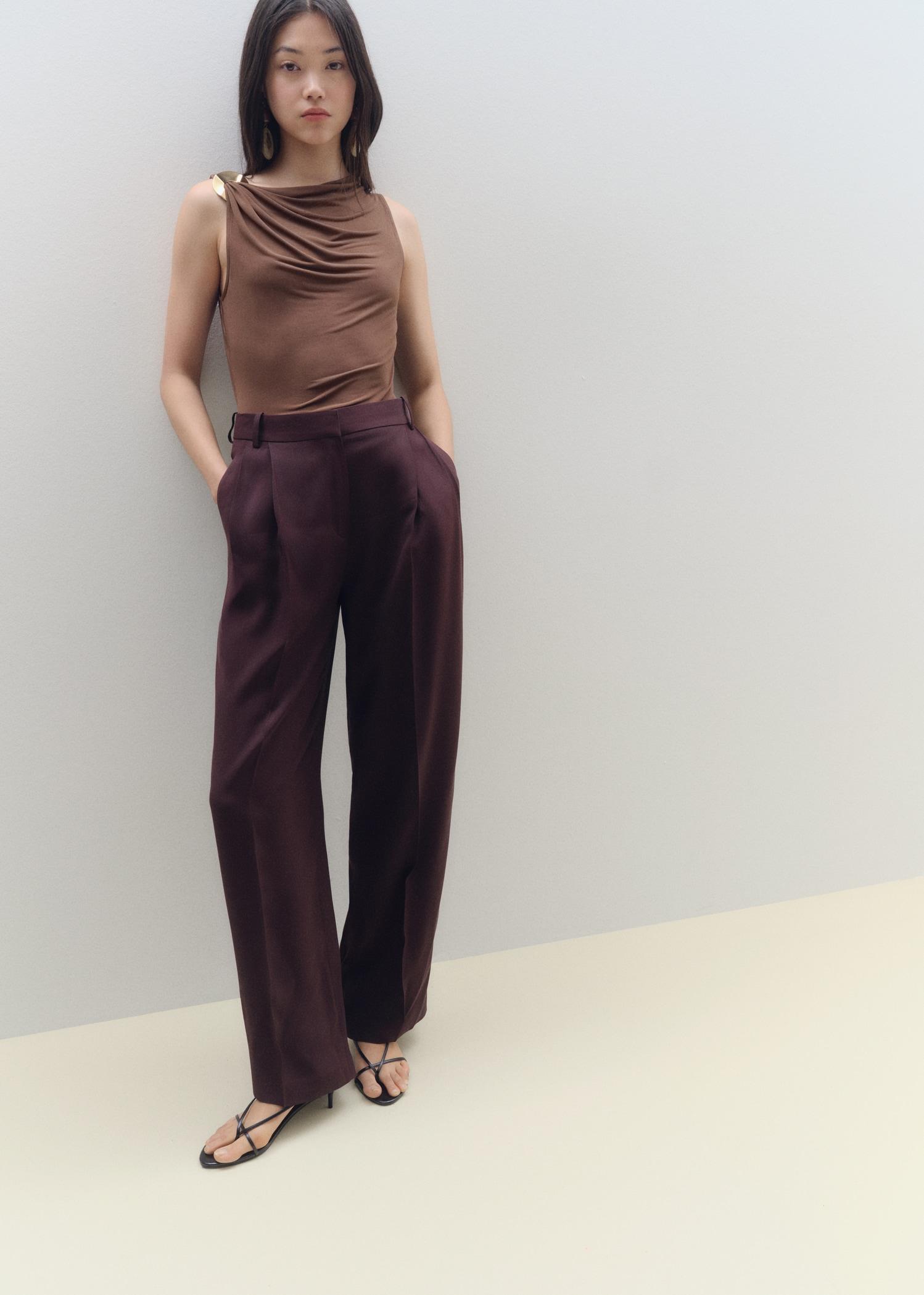 Wide-leg pleated pants - Women | MANGO USA Product Image