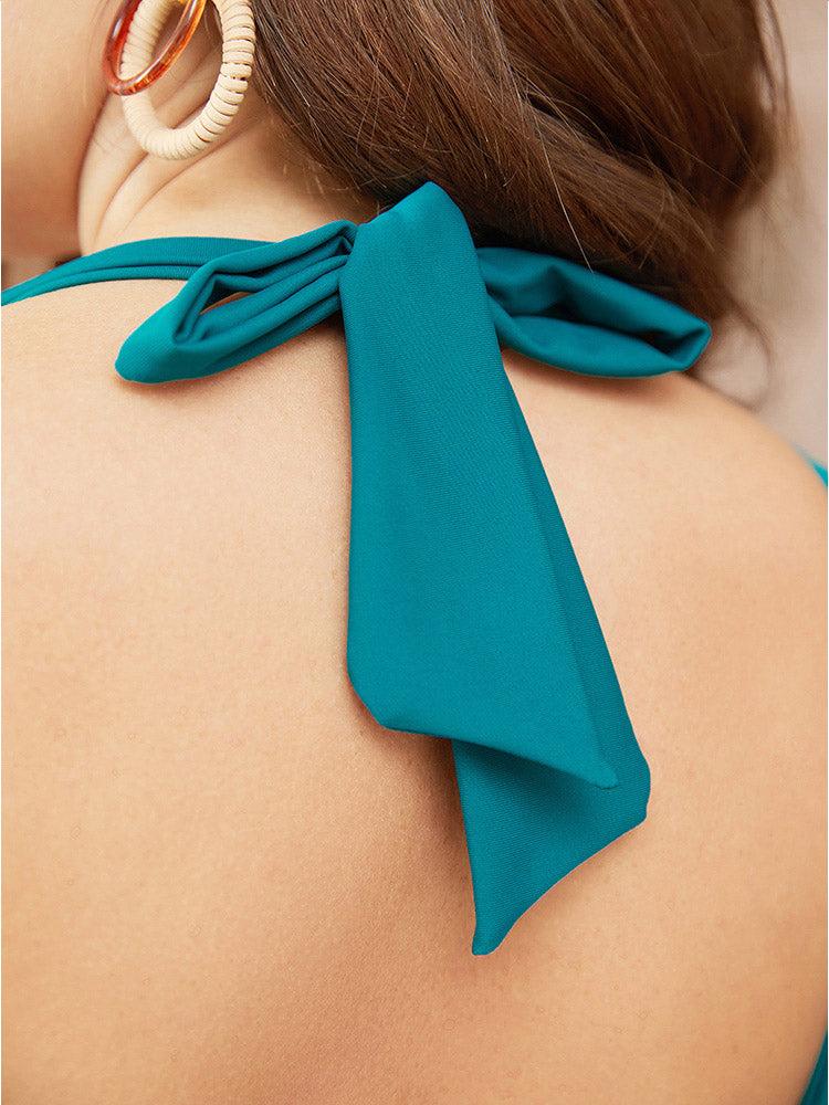 Ruched Cut Out Knotted Halter Neck Bikini Top Female Product Image