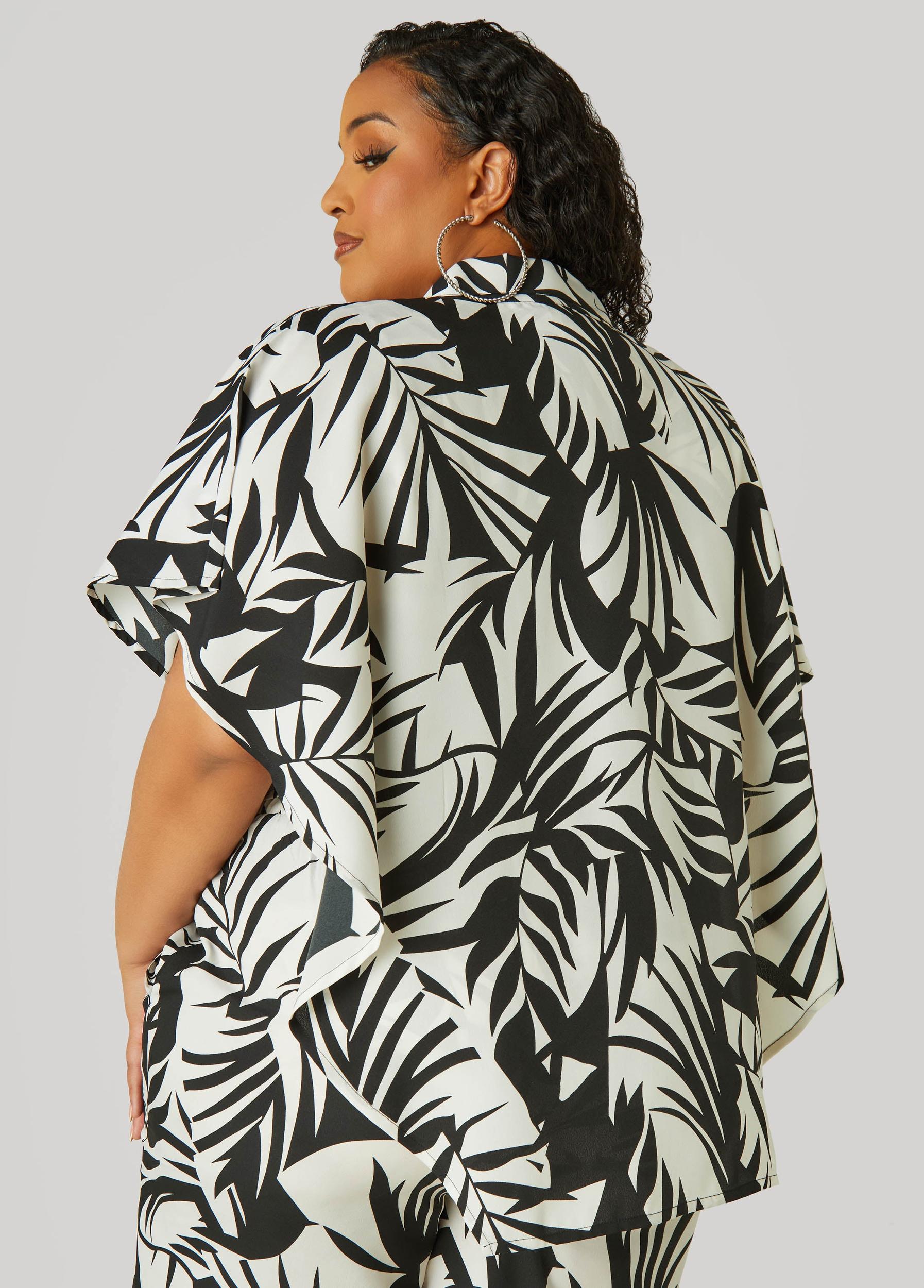 Plus Size Layered Leaf Print Shirt Ashley Stewart Product Image