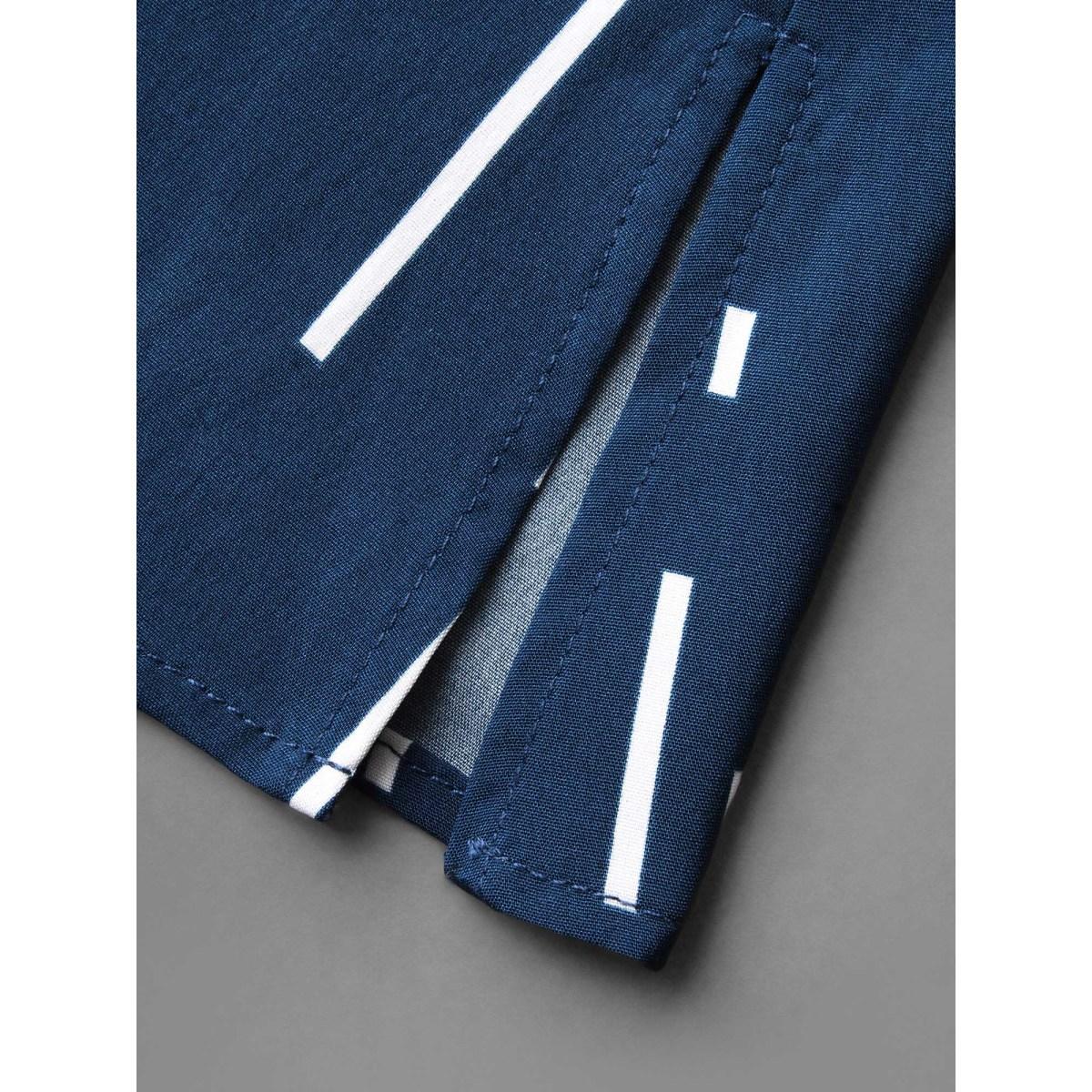 Plus Size Indigo Geometric Print Notched Collar Blouse Women At the Office Long Sleeve Notched collar Work Blouses BloomChic 22-24/3X Product Image