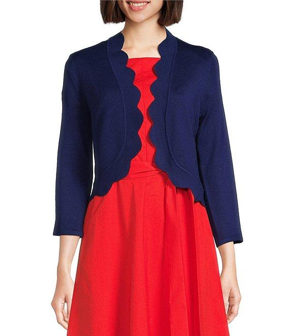 Investments 3/4 Sleeve Scallop Edge Open Front Cardigan Product Image