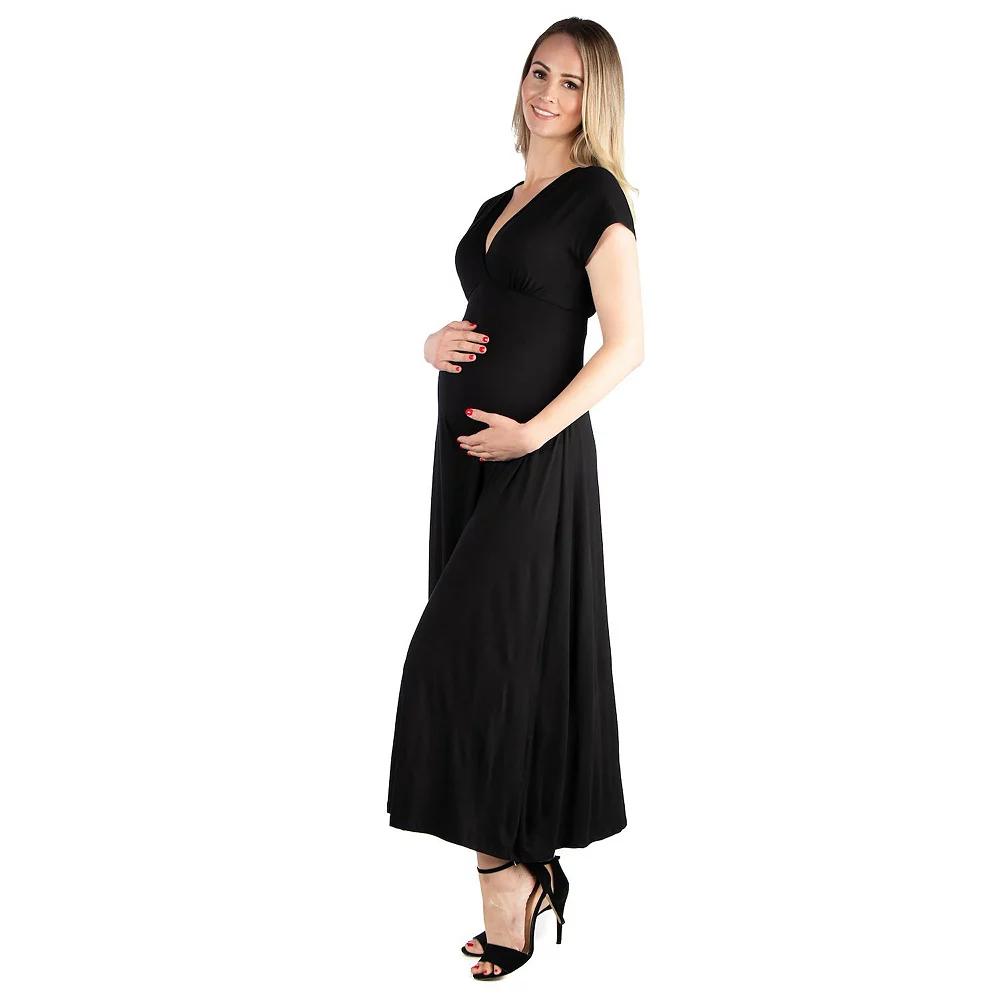 Maternity 24Seven Comfort Apparel Cap Sleeve V-Neck Maxi Dress, Women's,  Product Image