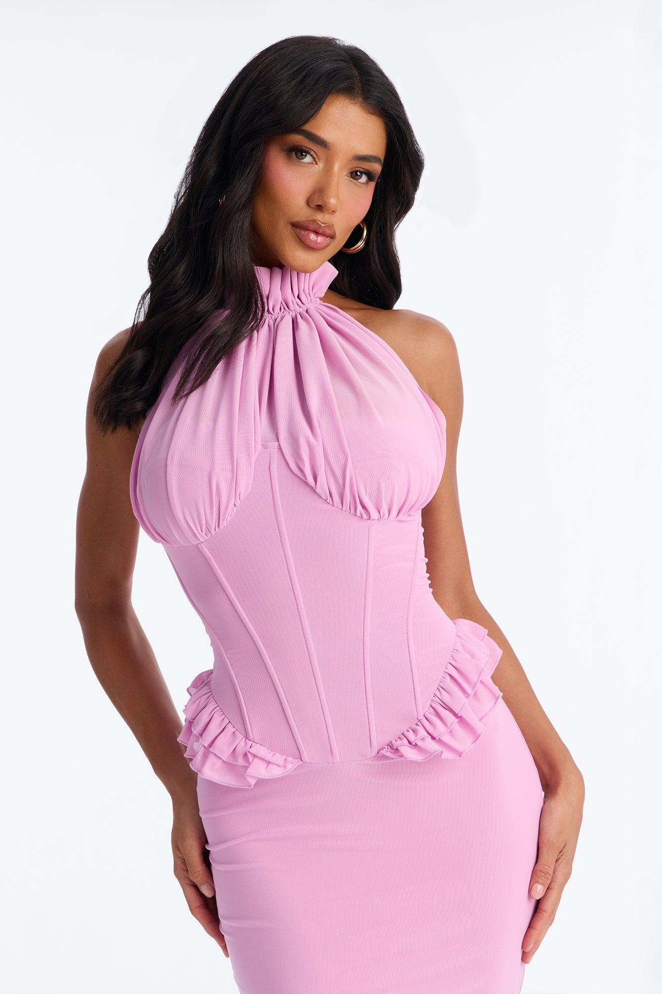 Vintage Mood Mesh Maxi Dress - Mauve Female Product Image