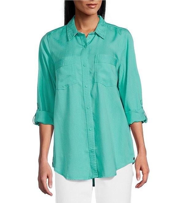 Intro Long Roll-Tab Sleeve Button Front Slub Lyocell Shirt Product Image