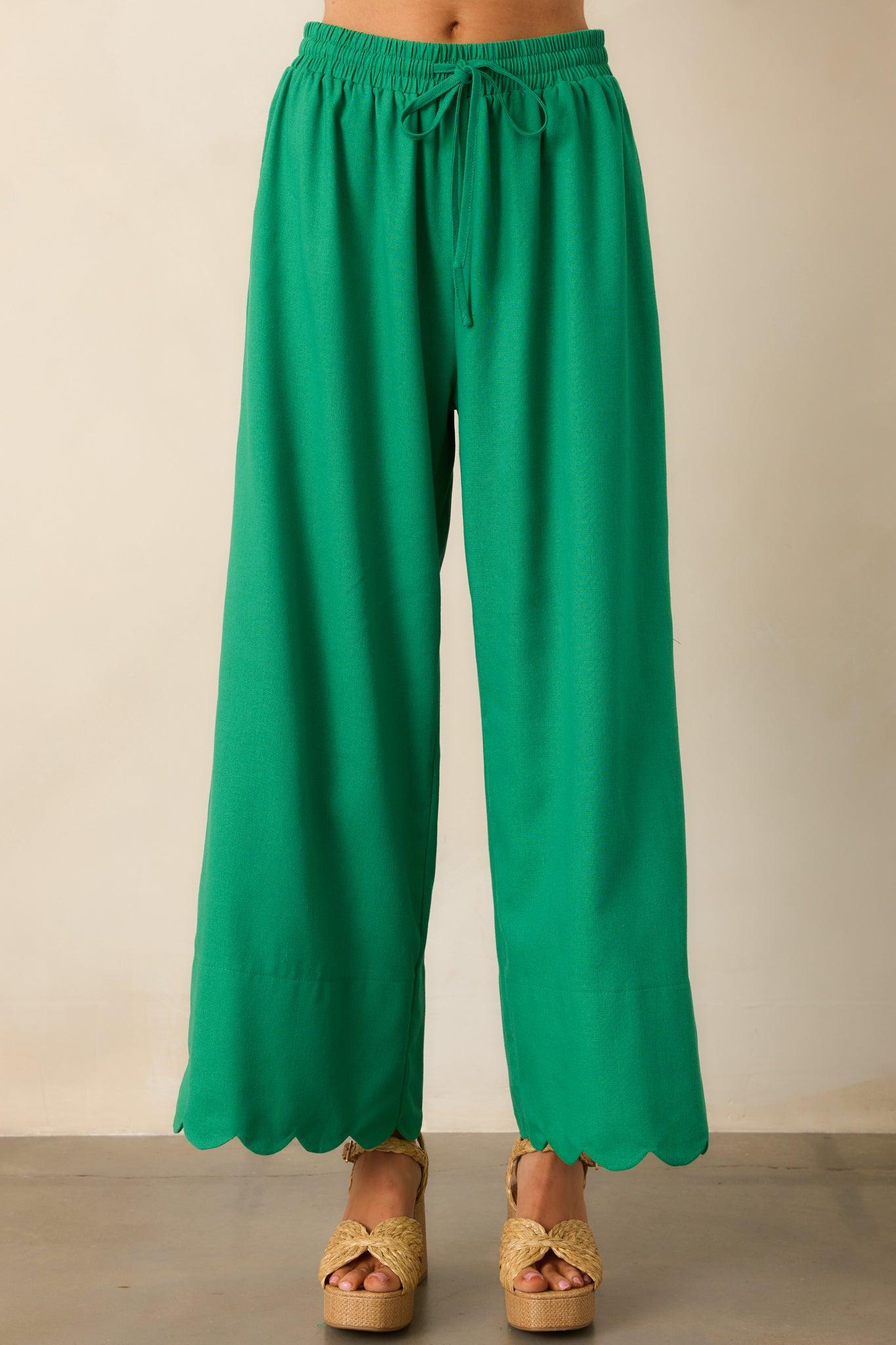 Weekend Getaway Green Scalloped Hem Pants Product Image