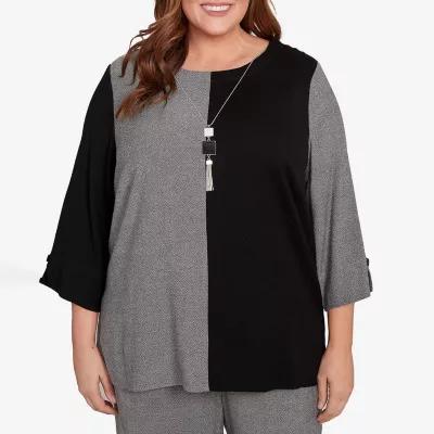 Alfred Dunner Santa Barbara Womens Crew Neck 3/4 Sleeve Plus T-Shirt Product Image