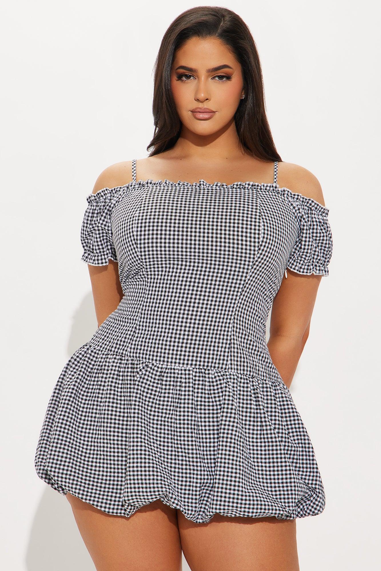 Maggie Gingham Bubble Micro Mini Dress - Black/White Product Image