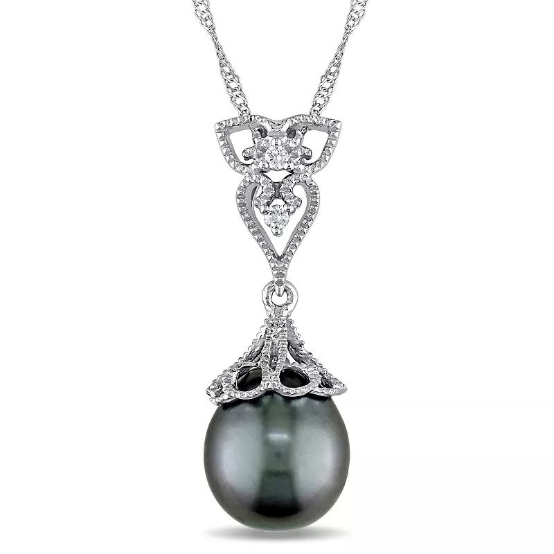 Stella Grace 14k White Gold Tahitian Cultured Pearl & Diamond Accent Vintage Drop Pendant, Womens 14k Whgold Product Image