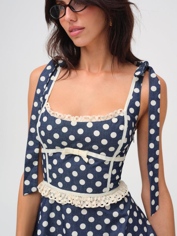 Dolly Dot Mini Dress — Blue Product Image