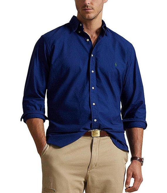 Polo Ralph Lauren Big & Tall Solid Garment-Dye Oxford Long Sleeve Woven Shirt Product Image