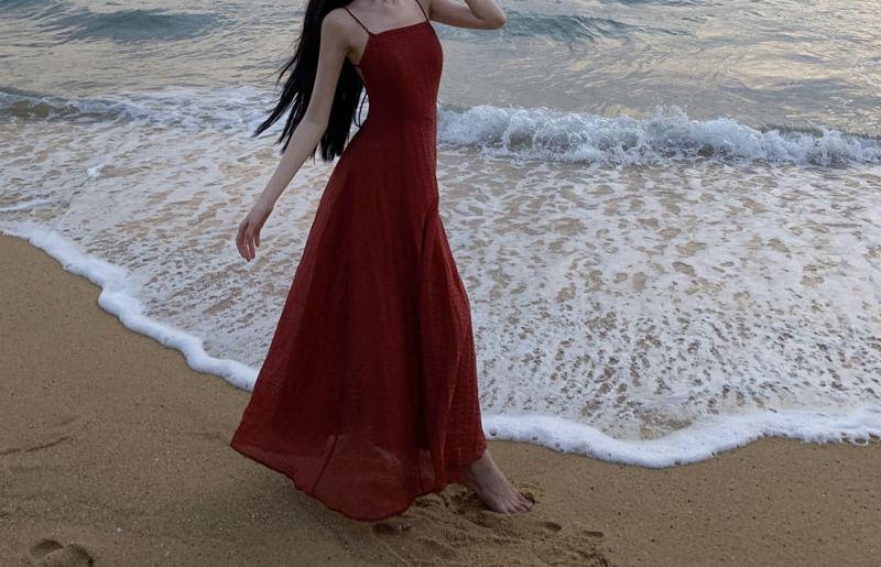Spaghetti Strap Plain Open Back Maxi Sundress Product Image