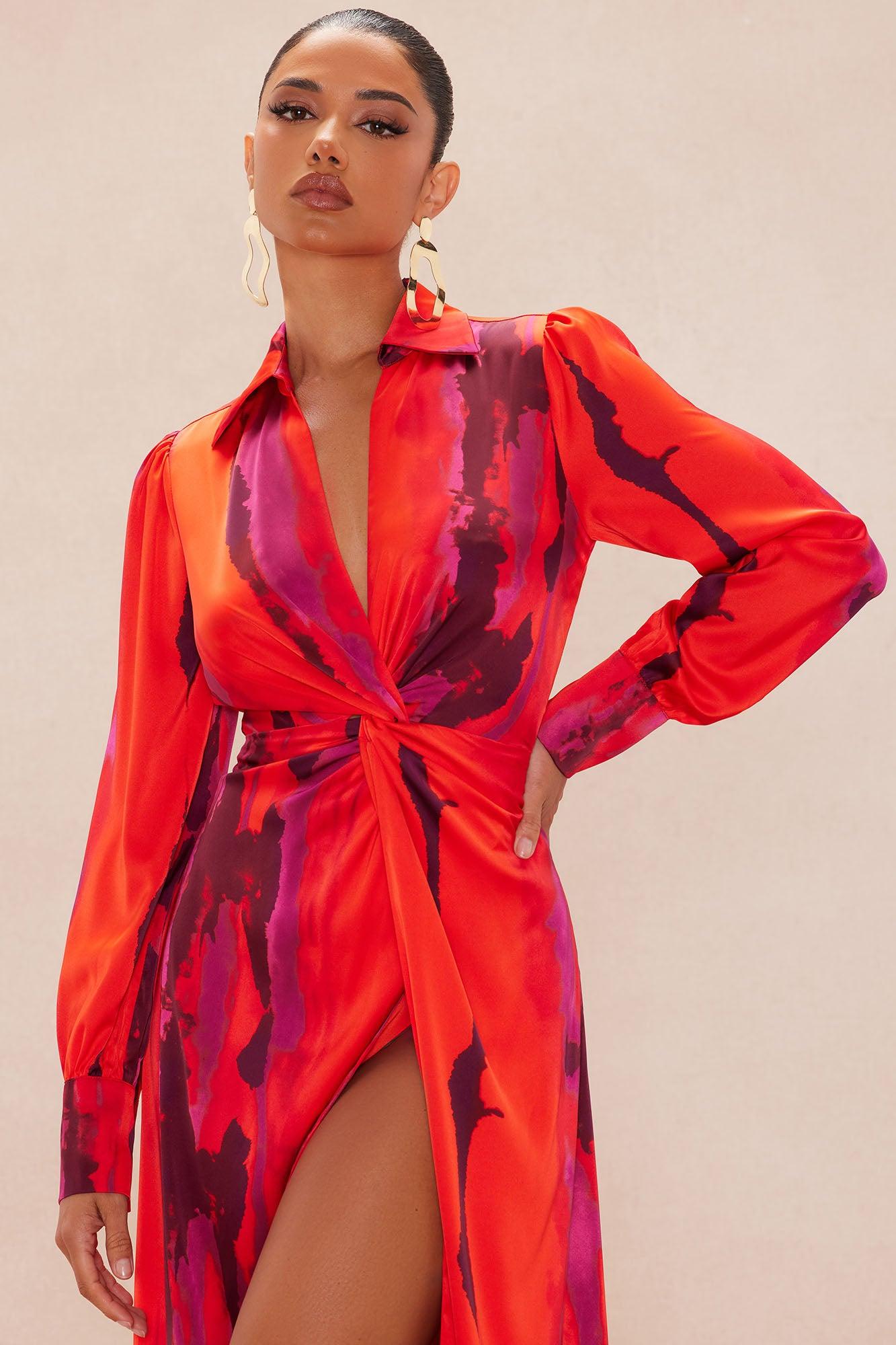 Gabriella Long Sleeve Maxi Dress - Orange/combo Product Image