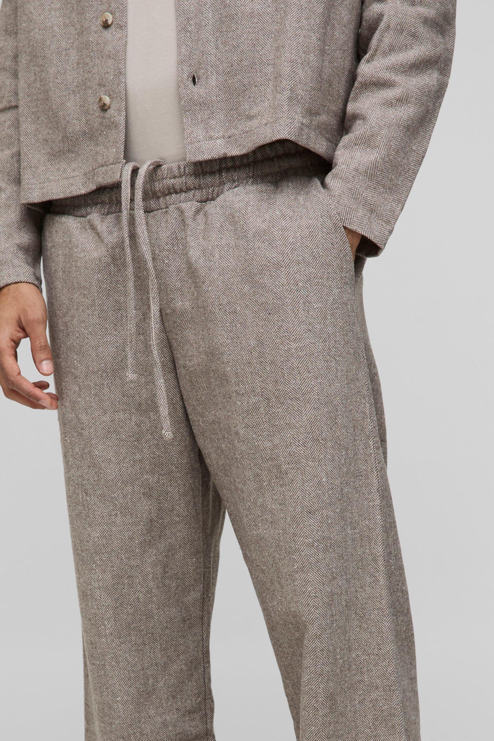 Herringbone Elasticated Waist Wide Leg Pants | boohooMAN USA Product Image
