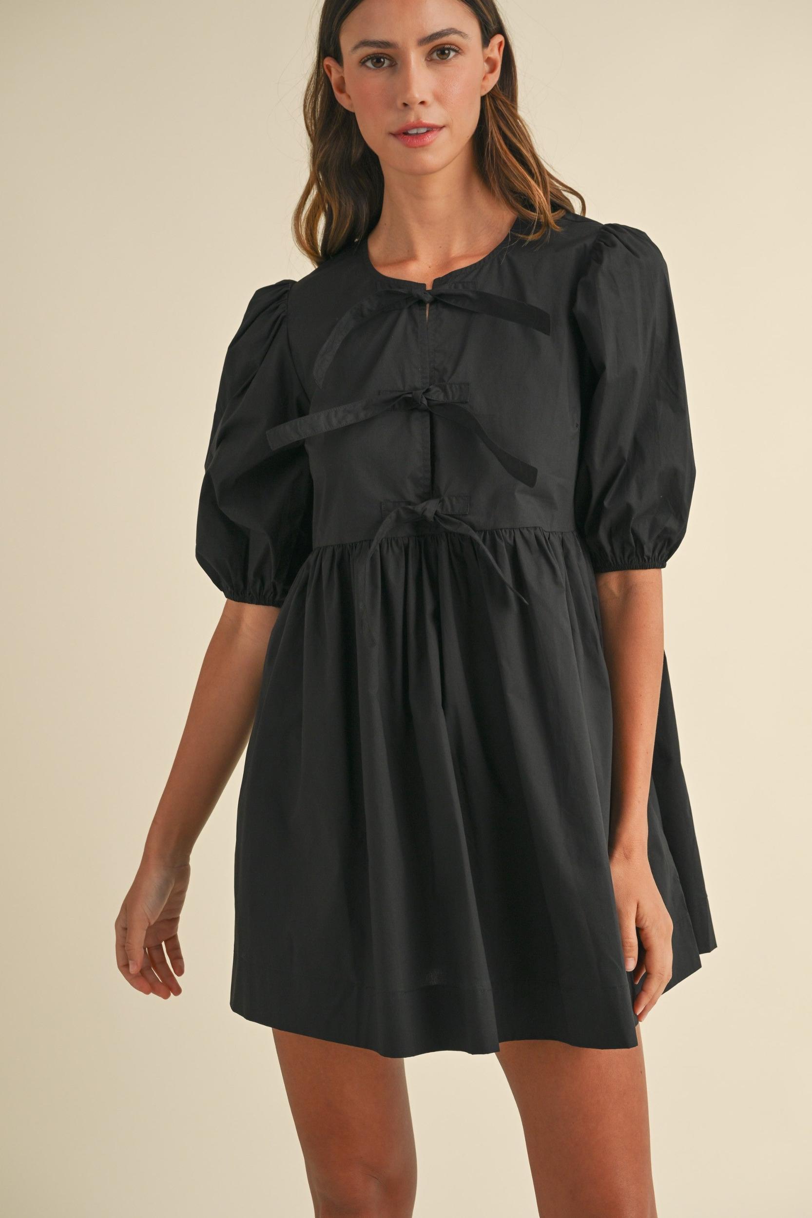 Poplin Front Bow Tie Mini Dress Product Image