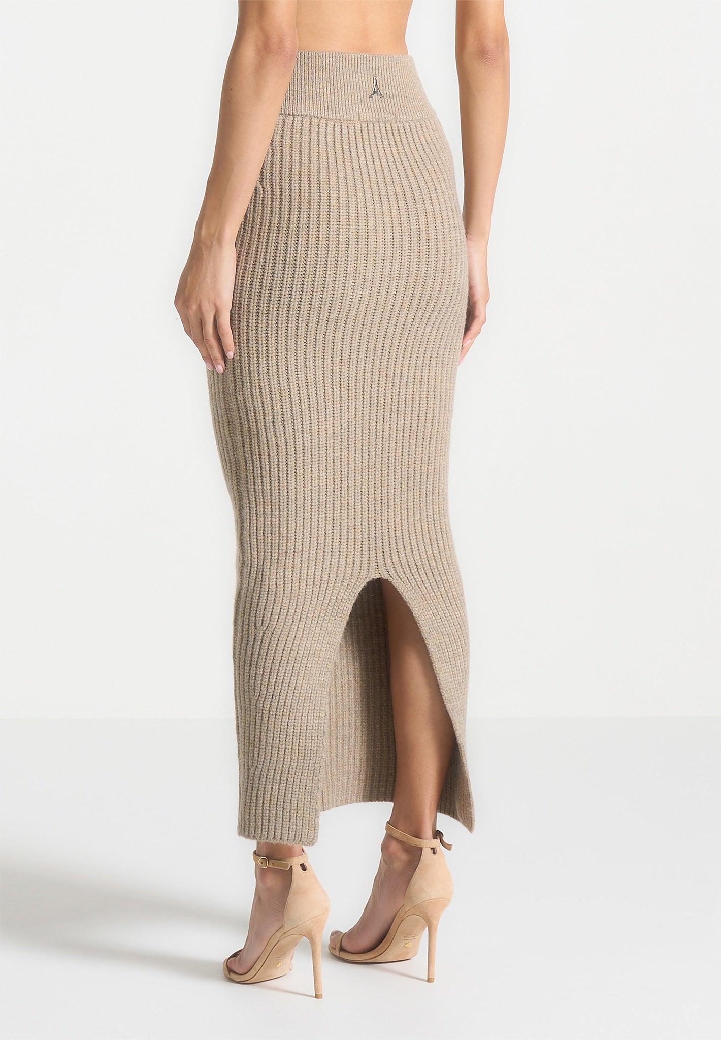 Angled Waist Knit Maxi Skirt - Beige Marl Female Product Image