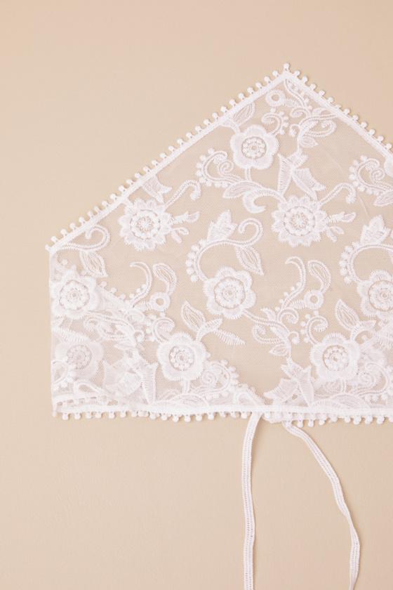 Lennyn White Floral Embroidered Head Scarf Product Image