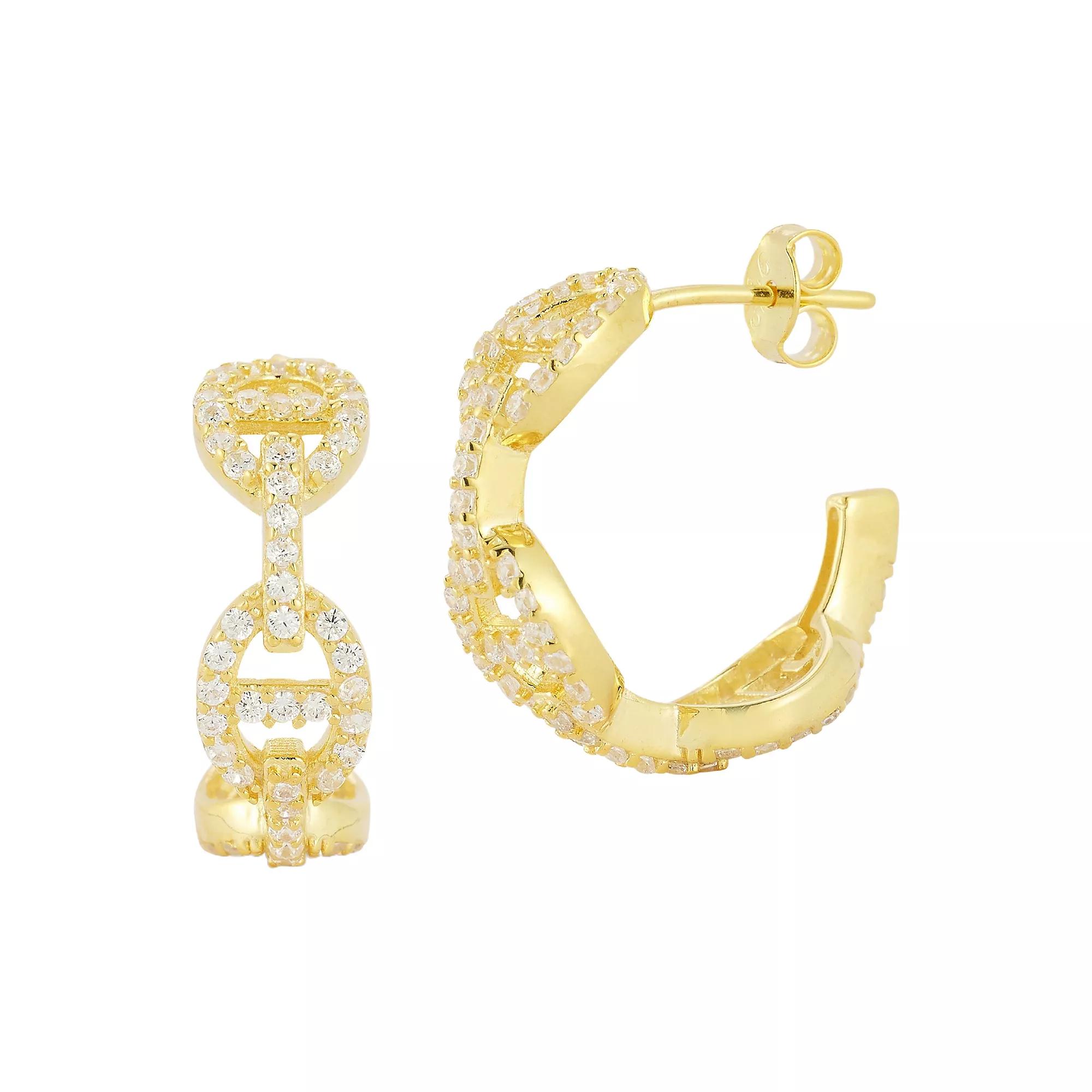 Sunkissed Sterling Cubic Zirconia Mariner Link Hoop Earrings, Women's, Gold Tone Product Image