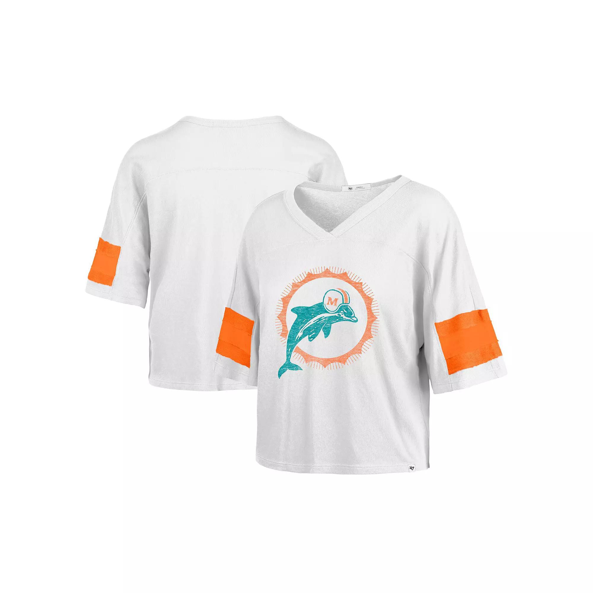 Women's '47 White Miami Dolphins  Double Header Scout Cropped V-Neck T-Shirt, Size: XL Product Image