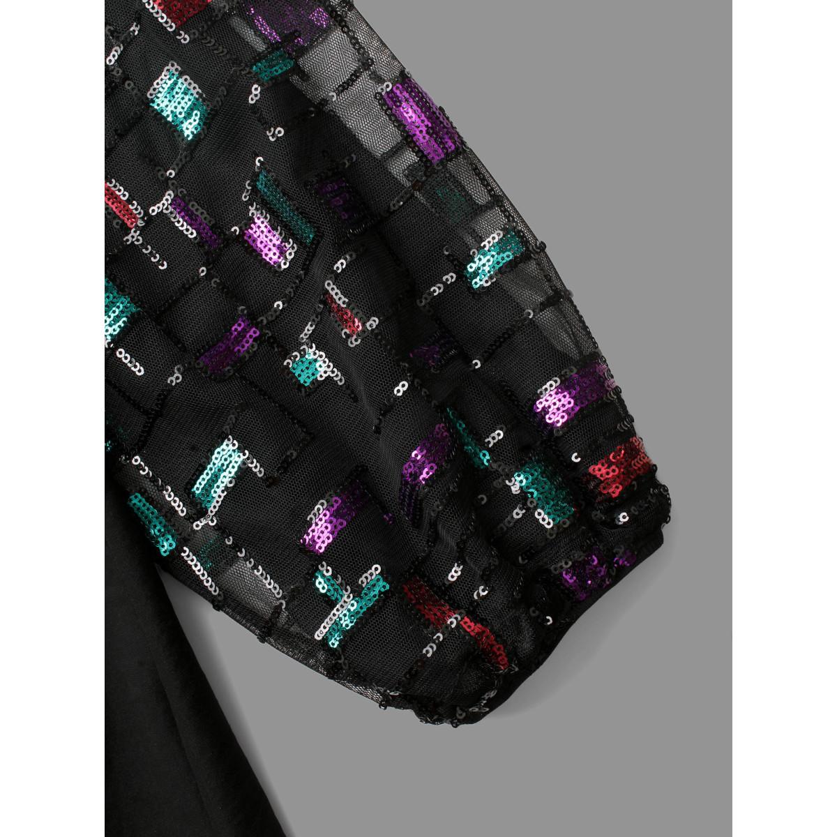 Plus Size Heart Neckline Sequin Mesh Patchwork Dress Black Women Cocktail Texture Party Curvy Bloomchic 22-24/3X Product Image