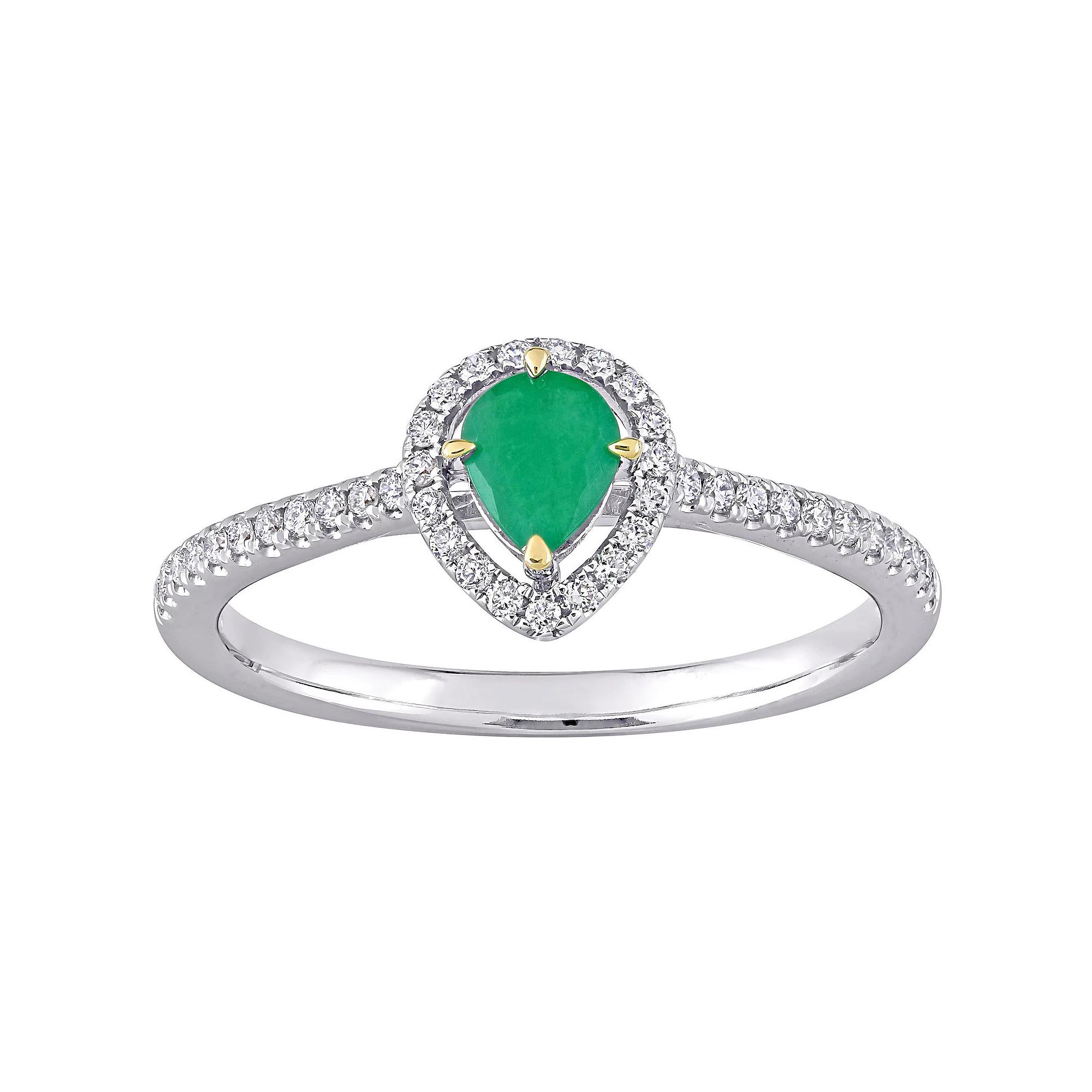 Stella Grace 14k Two Tone Gold Emerald & 1/5 Carat T.W. Diamond Teardrop Halo Ring, Women's,  Product Image