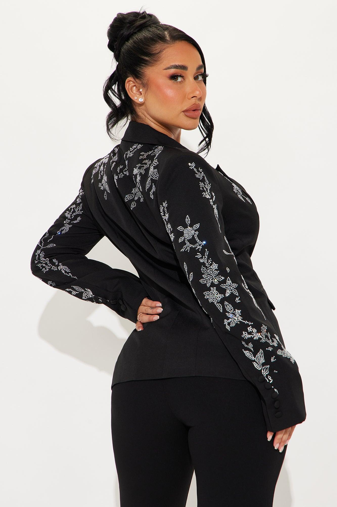 Stay Elegant Rhinestone Blazer - Black Product Image