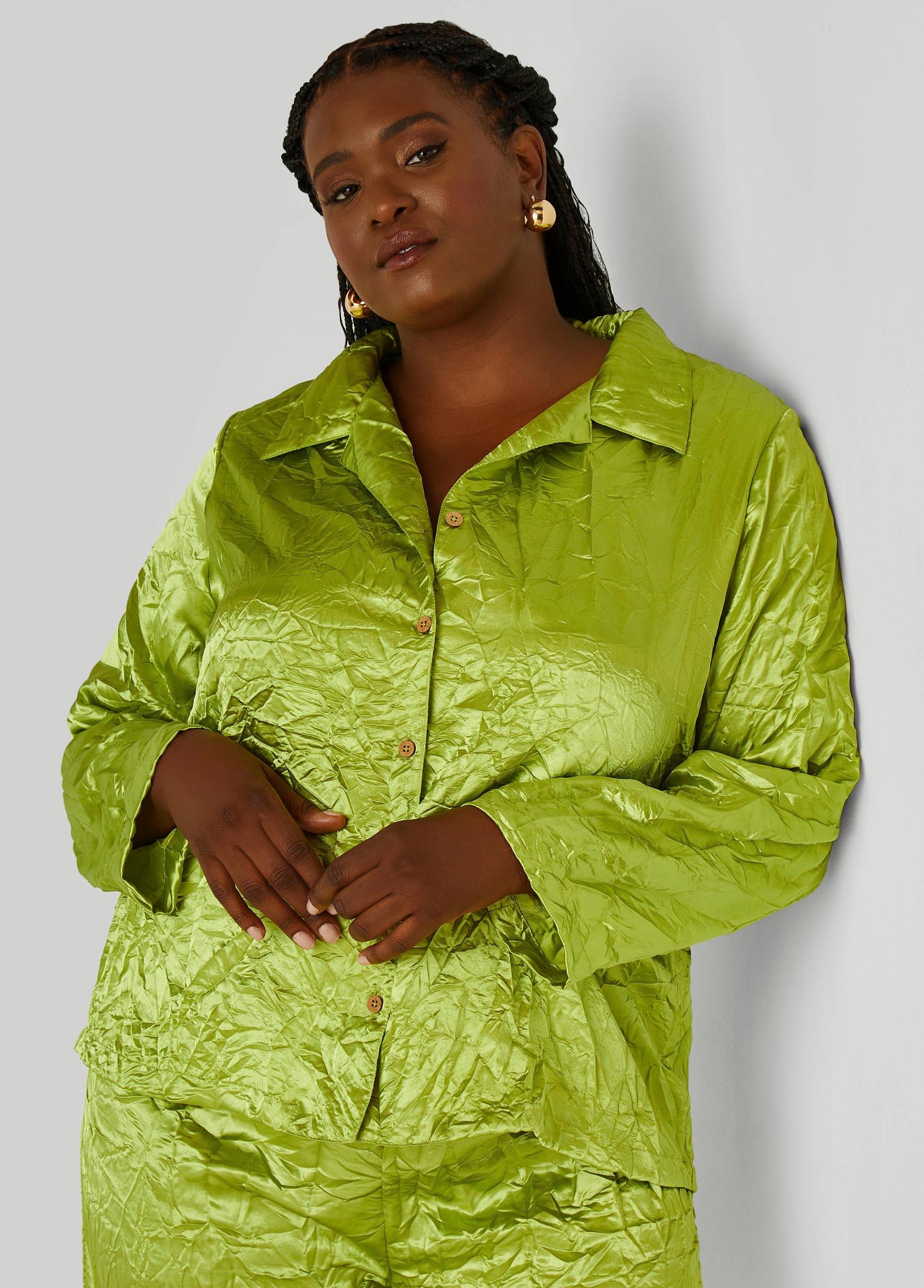 Plus Size Crinkled Satin Shirt Ashley Stewart Product Image