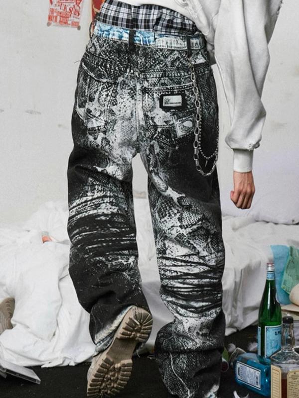 Men's Graphic Print Loose Jeans Product Image