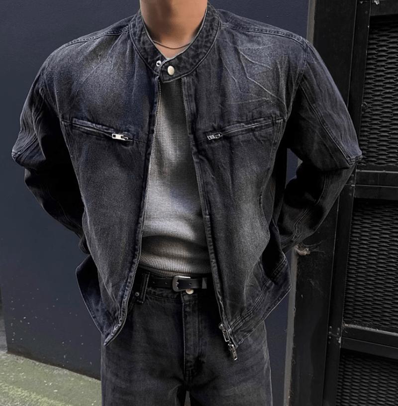 RT No. 12411 WASHED BLACK BIKER DENIM JK Product Image