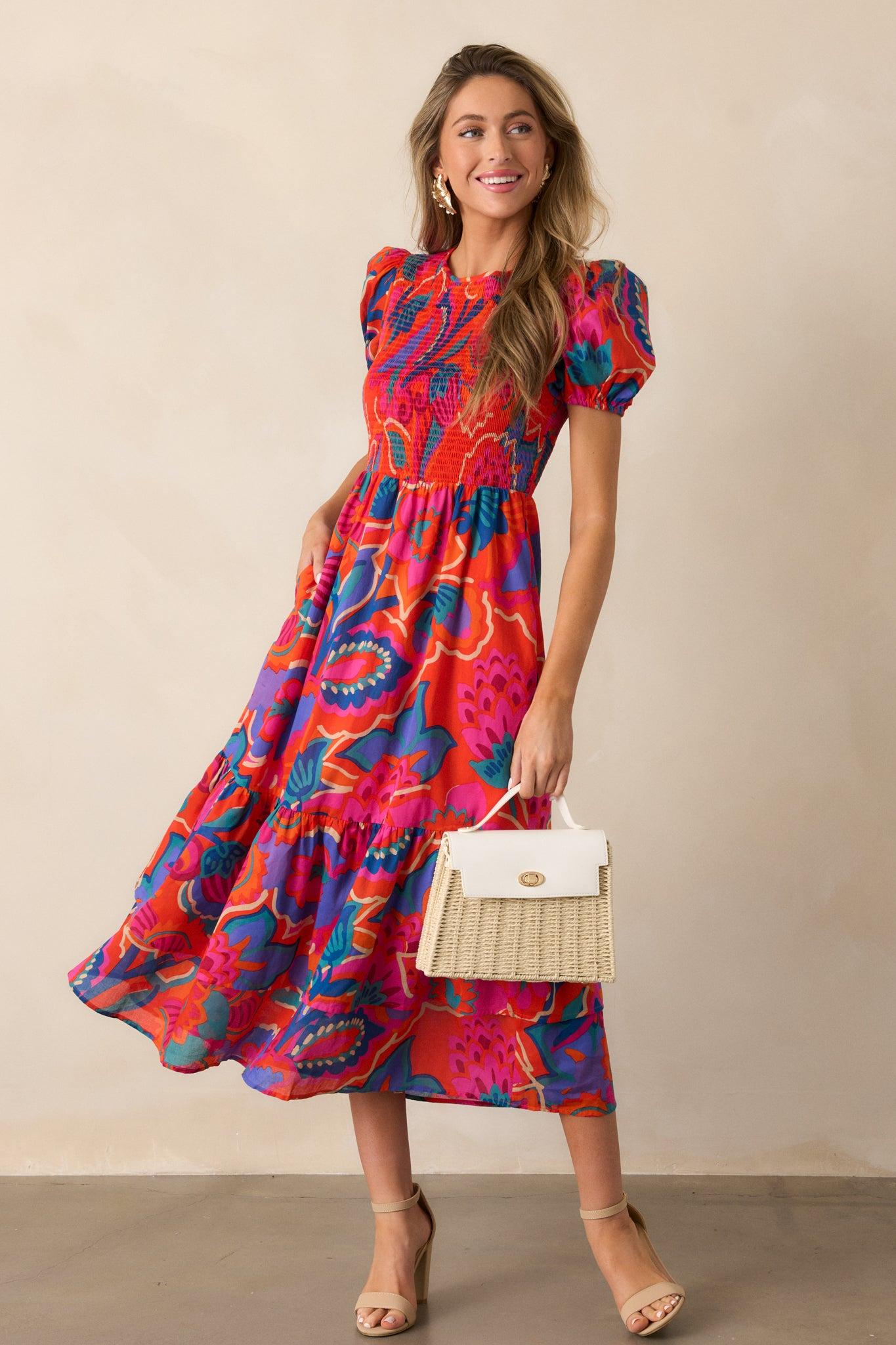 Catching Flights Cotton Orange Multi Print Maxi Dress Product Image