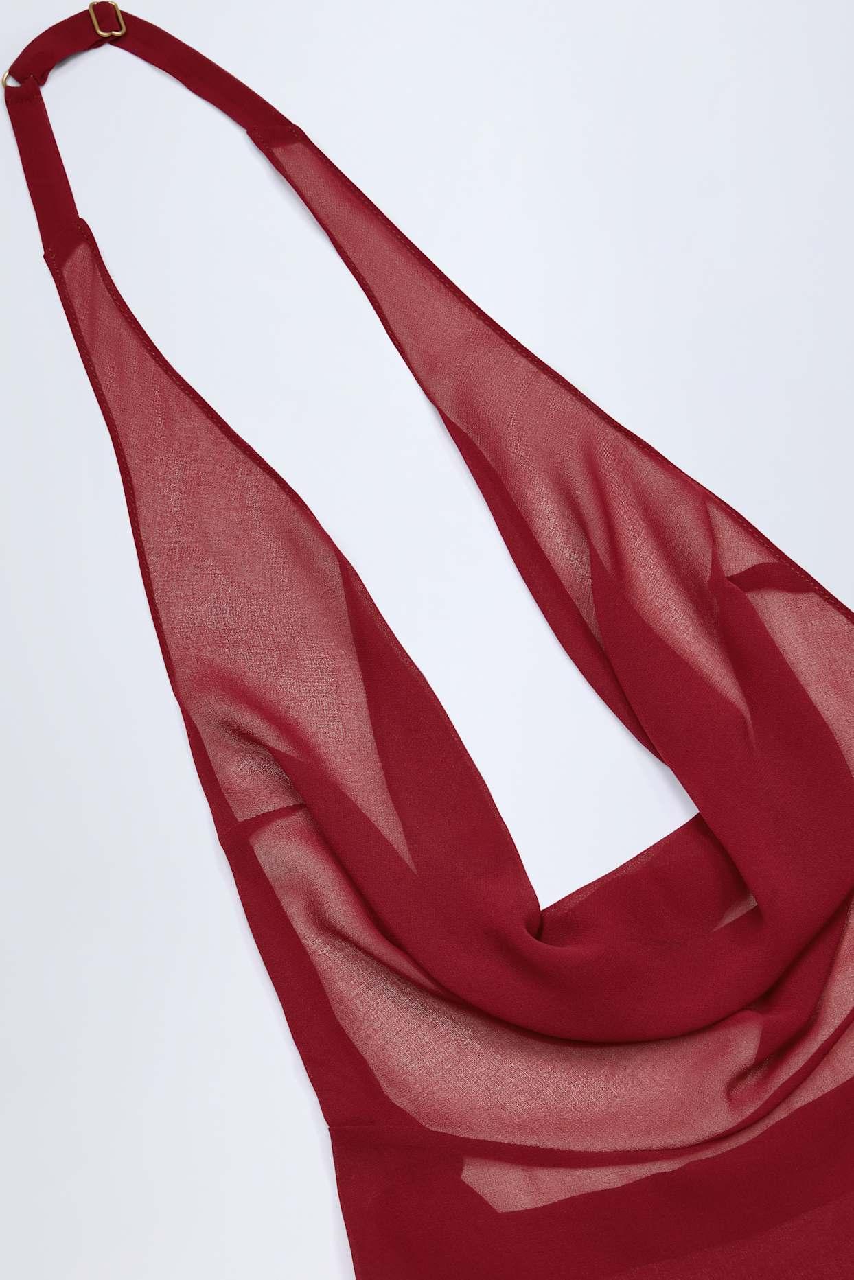 Cowl-Neck Backless Mini Dress in Dark Cherry Product Image