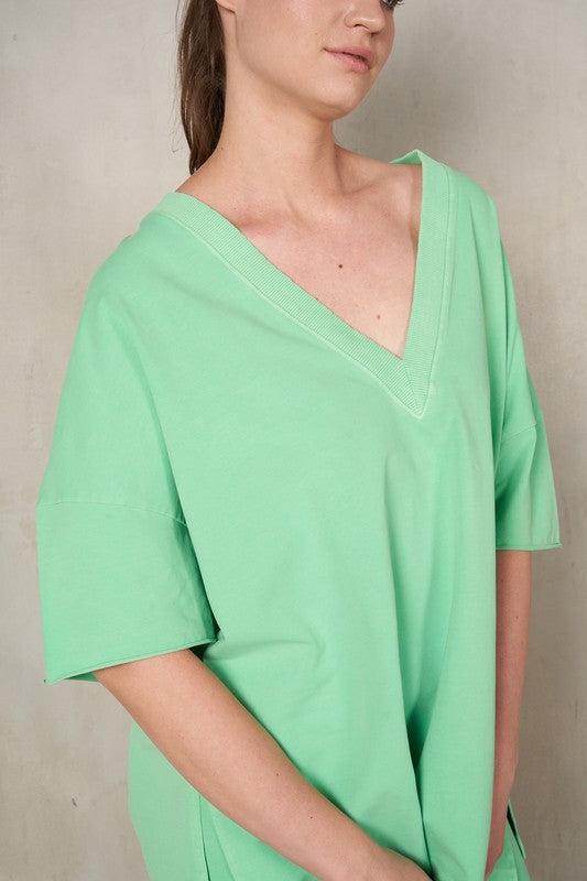Lime V-Neck Boxy Tee Product Image