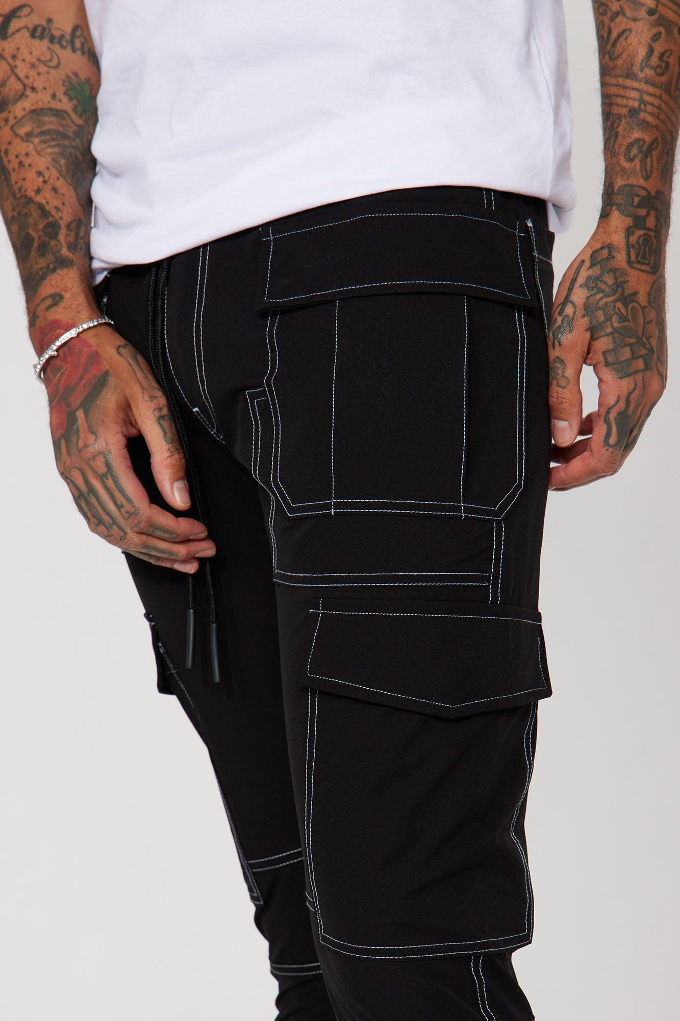 On Your Mind Stacked Slim Flare Nylon Pants - Black Product Image