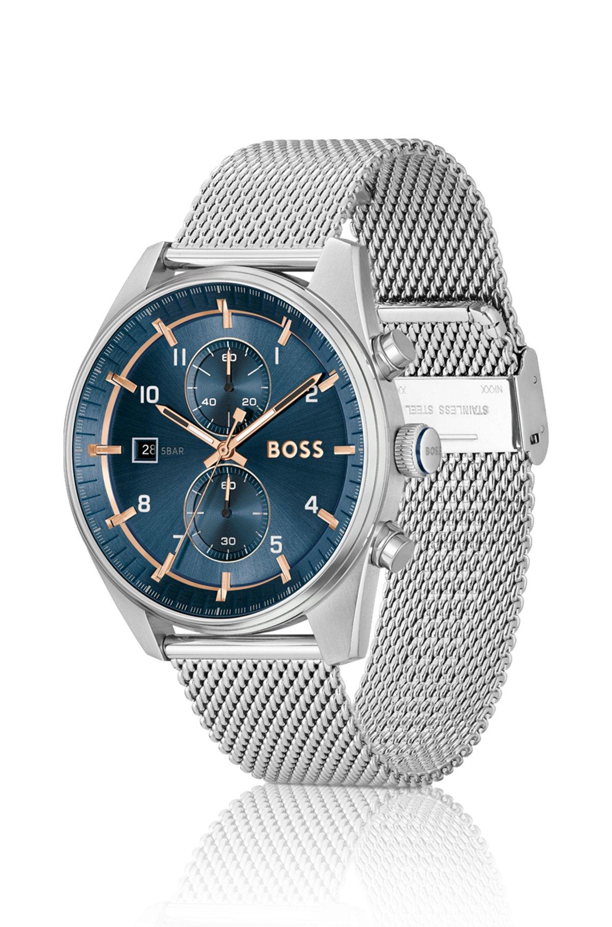 BOSS - Mesh-bracelet chronograph watch with blue dial Product Image