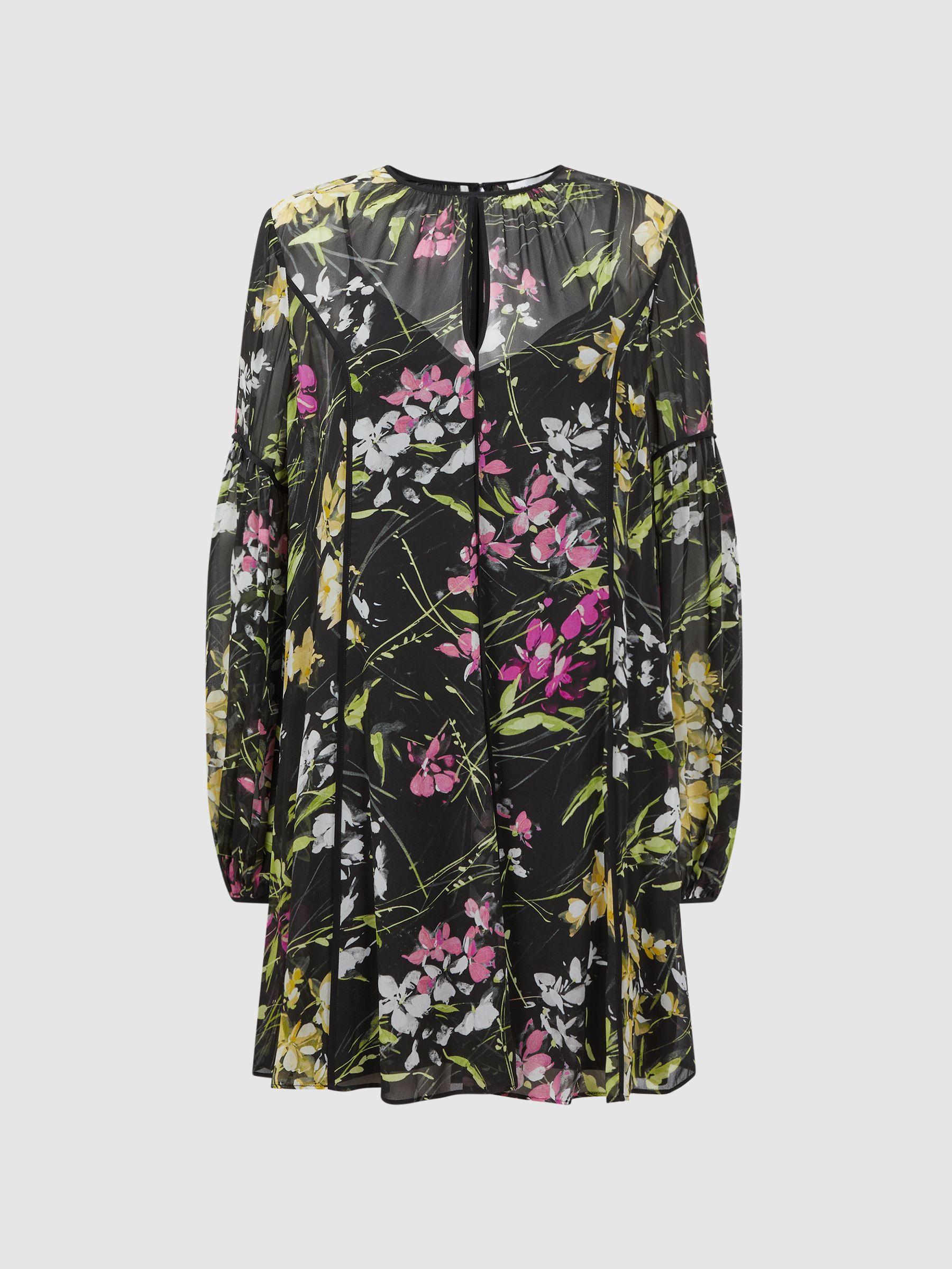 Florere Sheer Floral Mini Dress in Black Product Image