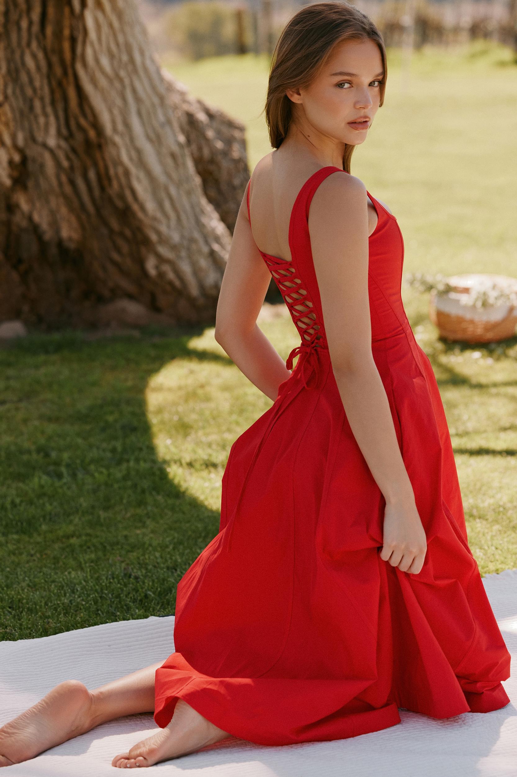 Mariabella  red stretch cotton midi sundress Product Image