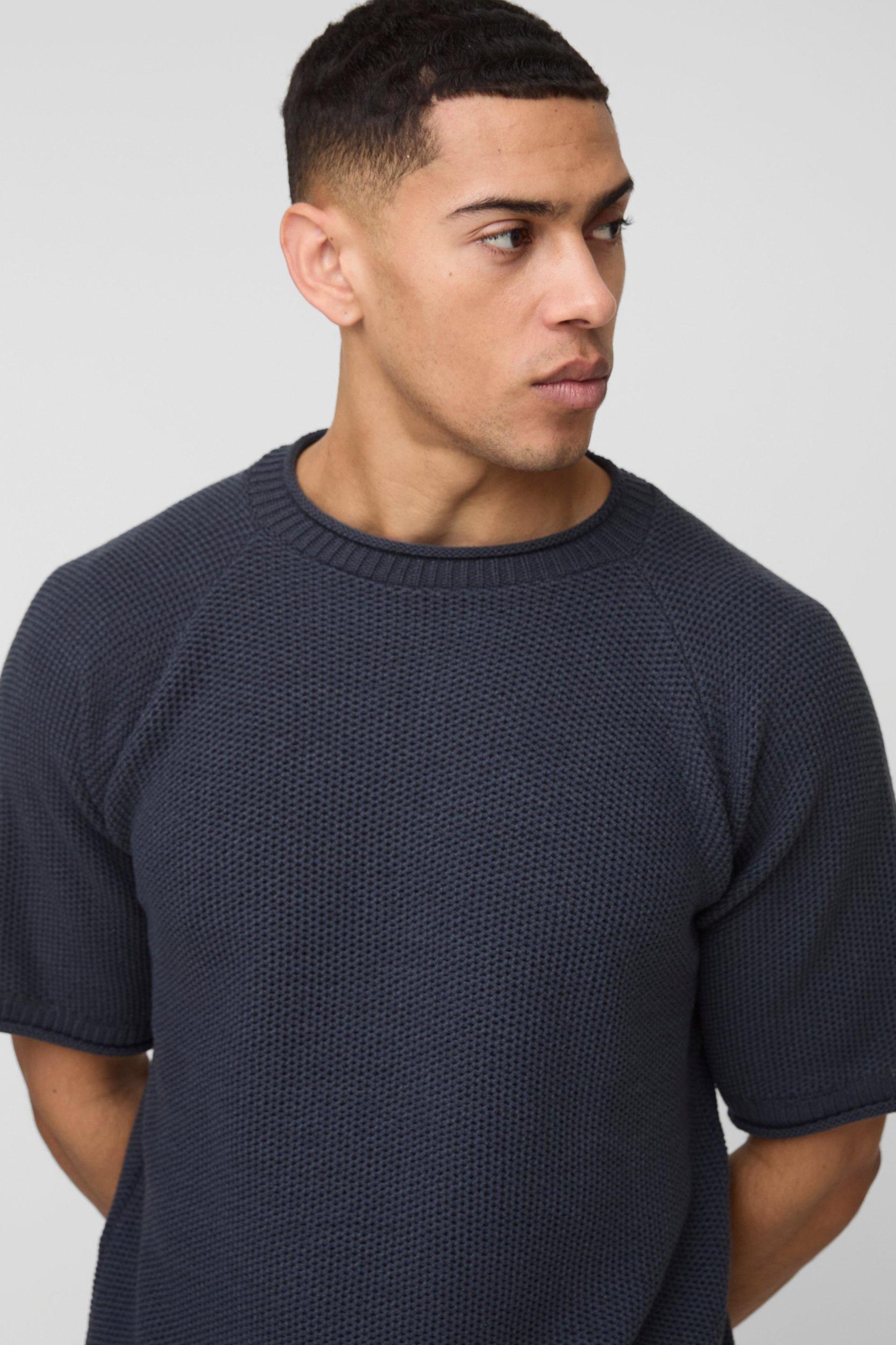 Regular Fit Waffle Knitted T-Shirt | boohooMAN USA Product Image