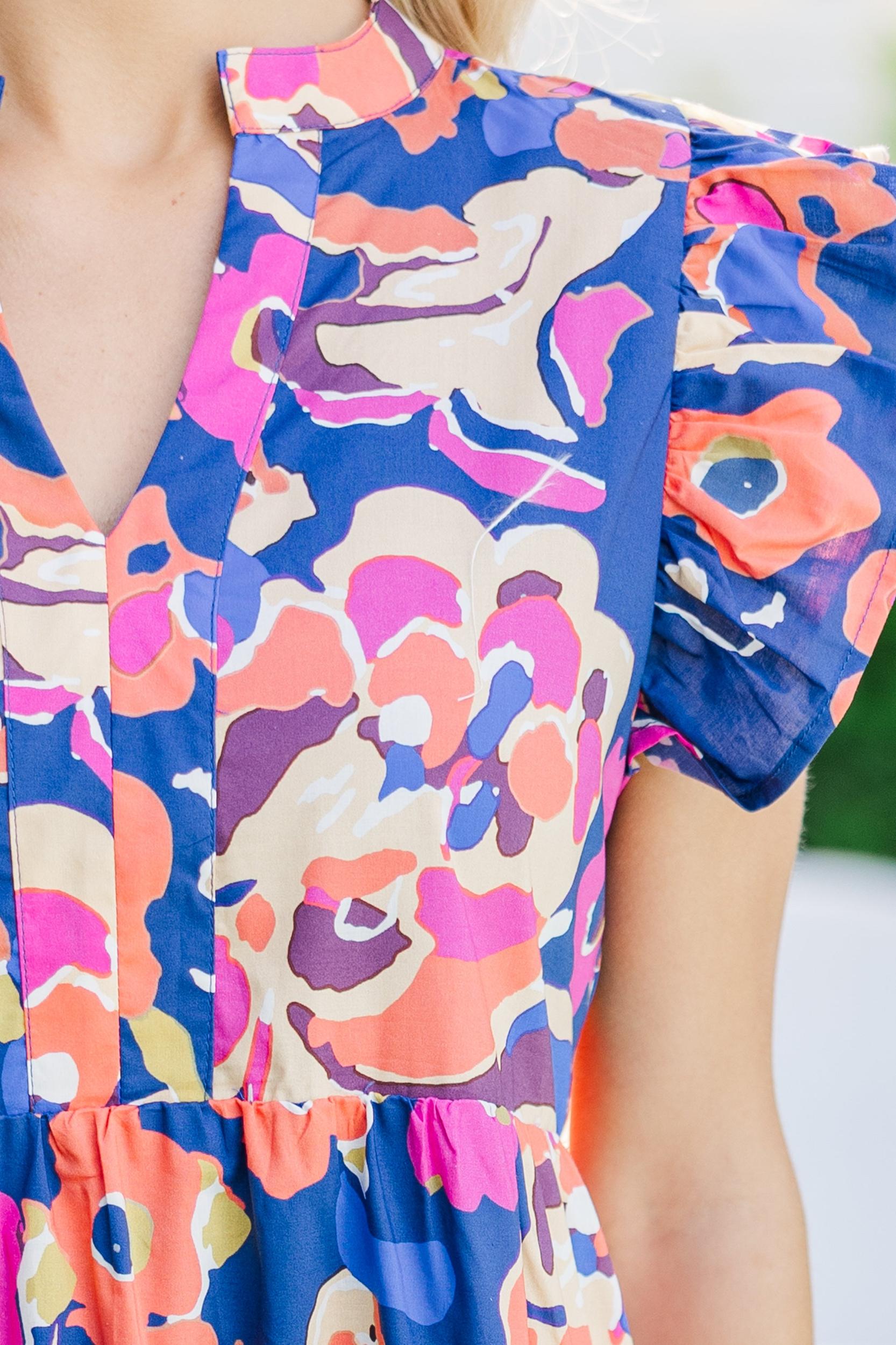 Make It Your Own Navy Blue Floral Tiered Dress Female Product Image