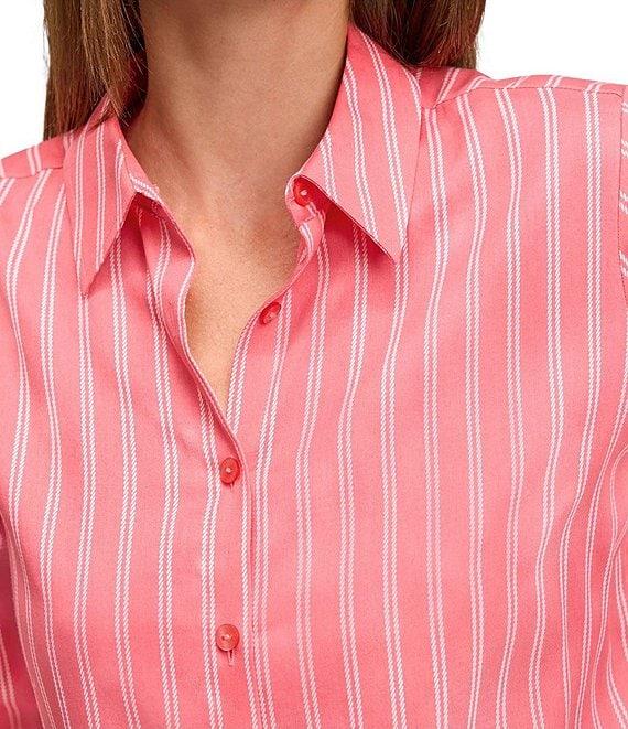 Foxcroft Striped Evelyn Point Collar 3/4 Sleeve Top Product Image