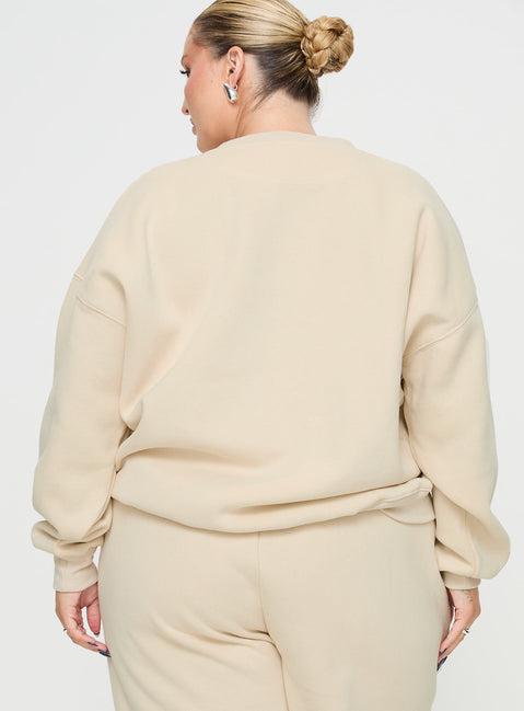 Princess Polly Crew Neck Sweatshirt Block / Cursive Text Stone Curve Product Image