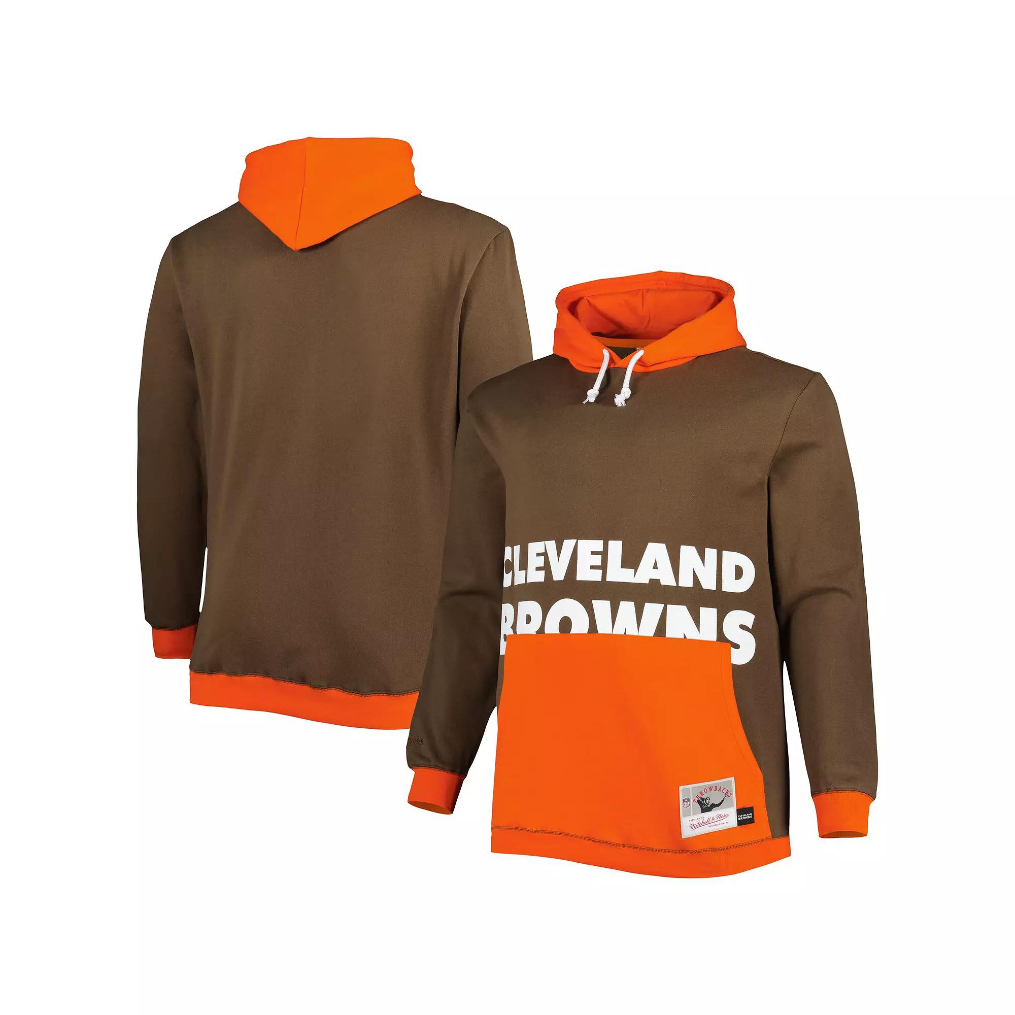 Men's Mitchell & Ness Brown/Orange Cleveland Browns Big & Tall Big Face Pullover Hoodie, Size: 3XLT Product Image