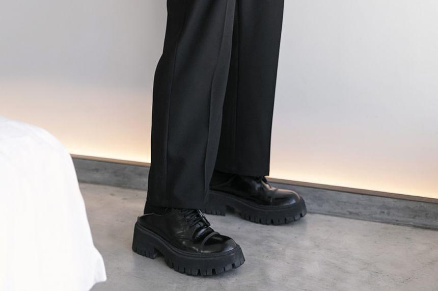 Mid Rise Plain Straight Leg Dress Pants Product Image