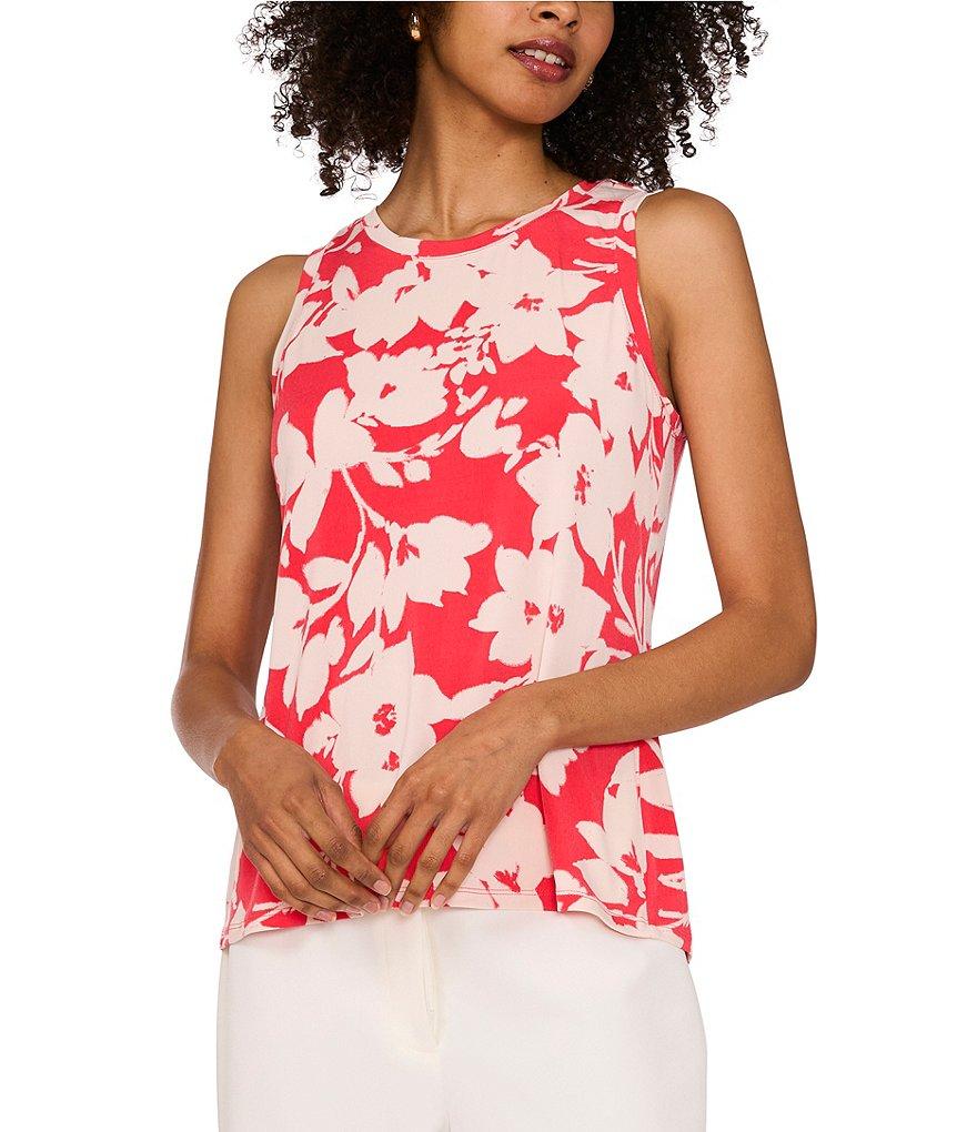 Vince Camuto Floral Print Round Neck Sleeveless Tank Product Image