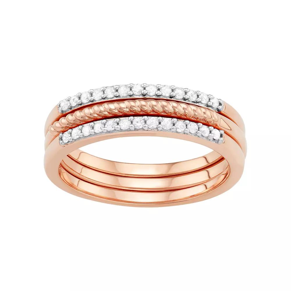 Jewelexcess Sterling Silver 1/4 Carat T.W. Diamond Textured Stack Ring Set, Women's, Size: 6, Gold Tone Product Image