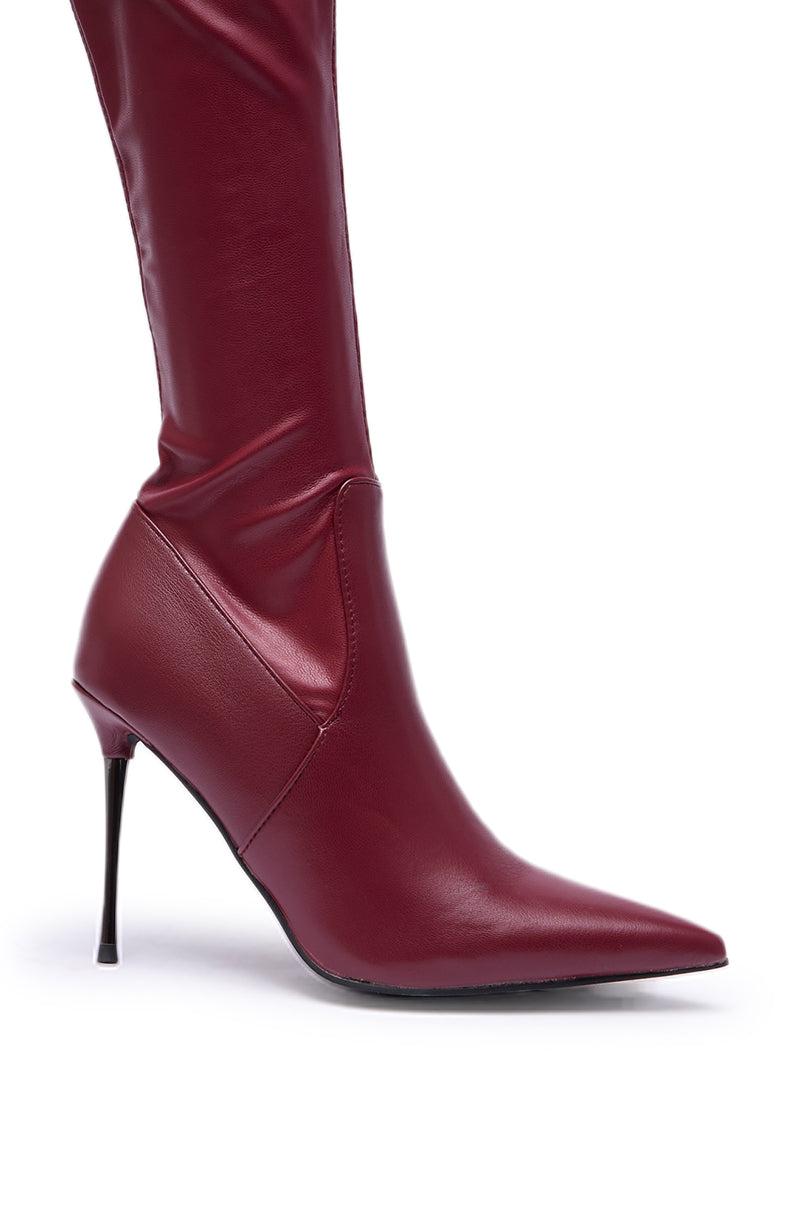 AZALEA WANG MILANDRA BURGUNDY STRETCH PU THIGH HIGH BOOT Product Image