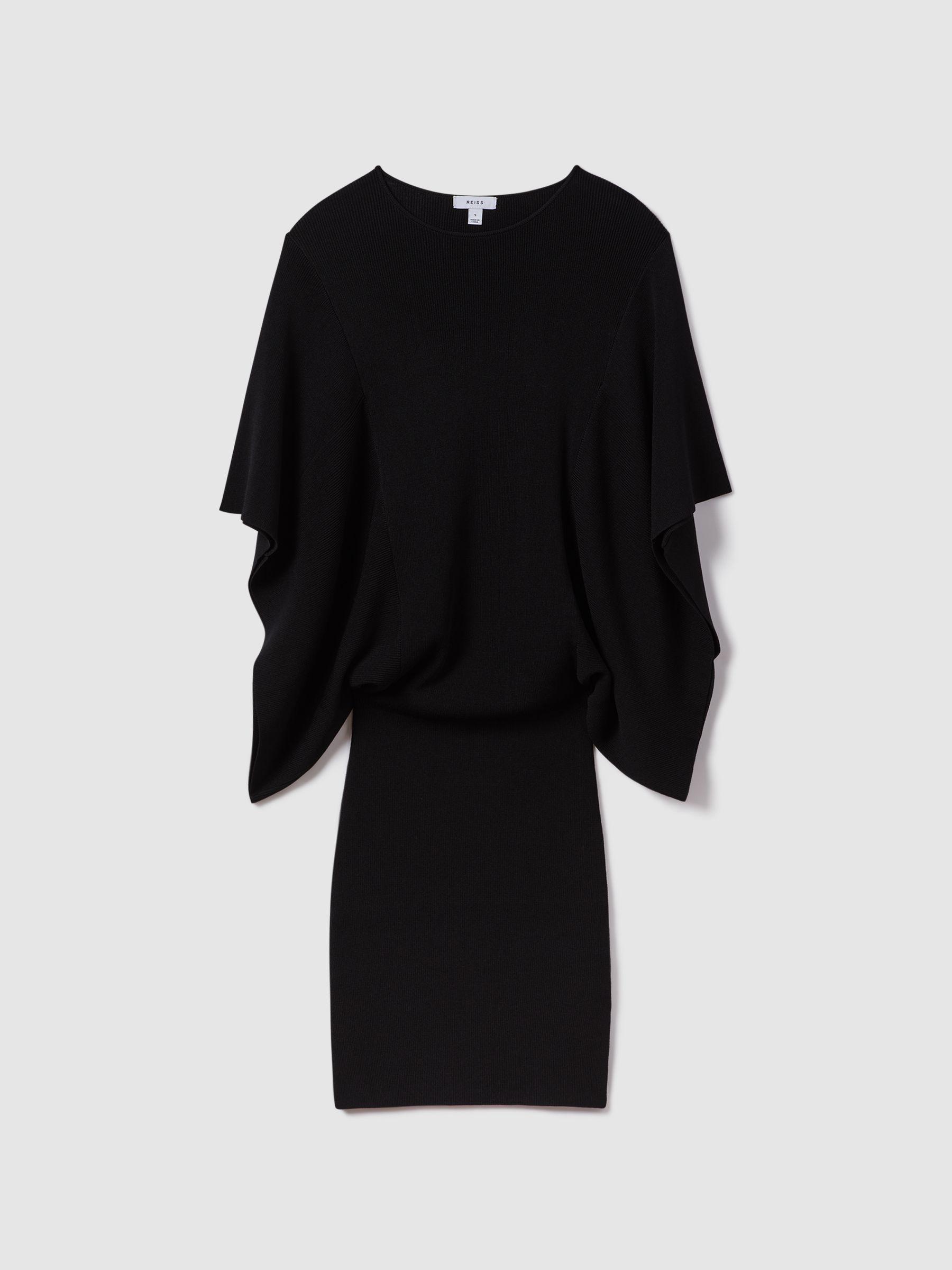 Knitted Cape Sleeve Mini Dress in Black Product Image