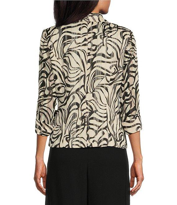 Alex Evenings Petite Size 3/4 Sleeve Collared Neck Tie Waist Printed Blouse Product Image