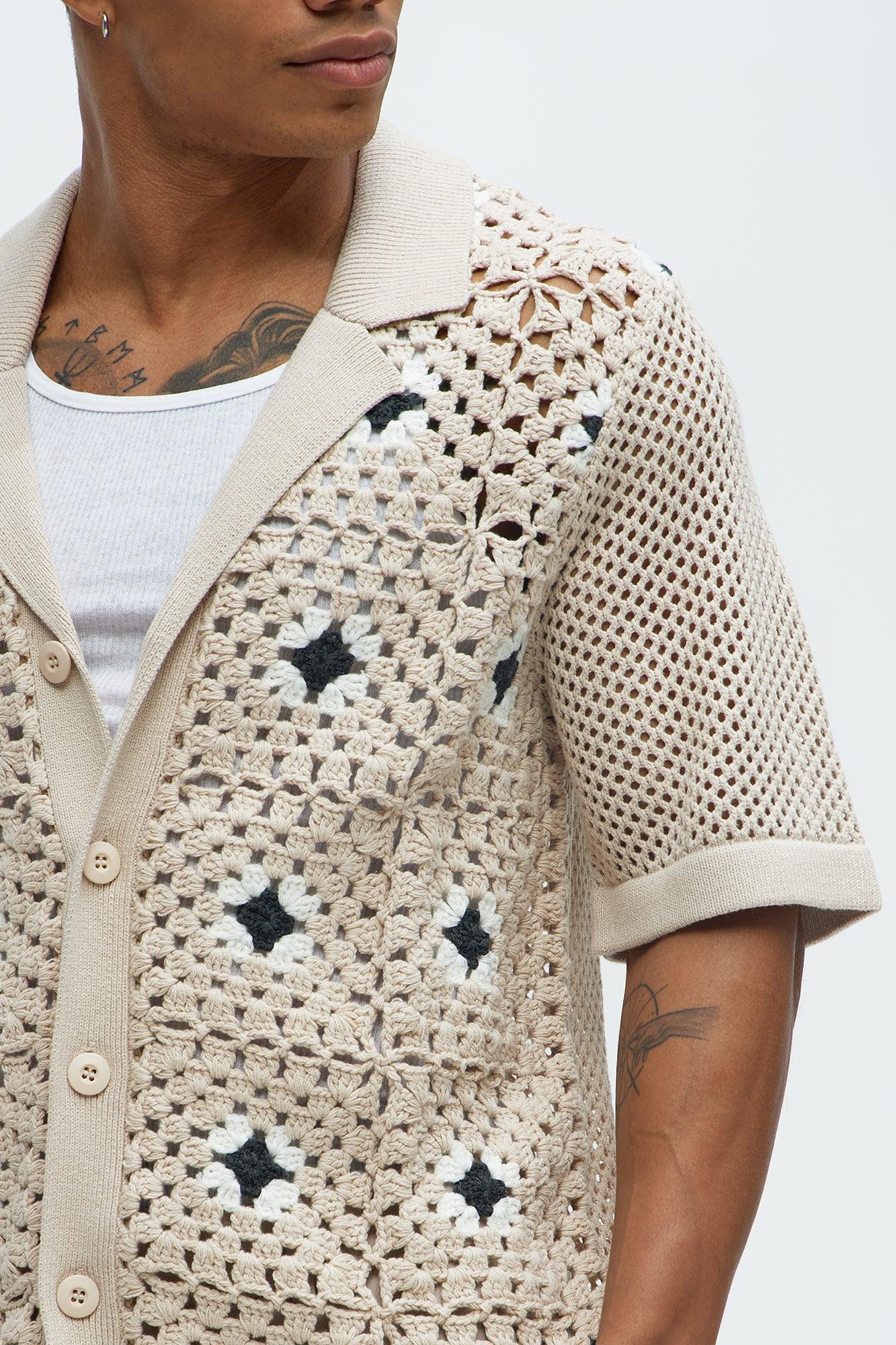 La Quinta Crochet Short Sleeve Cuban Collar Shirt - Tan Product Image