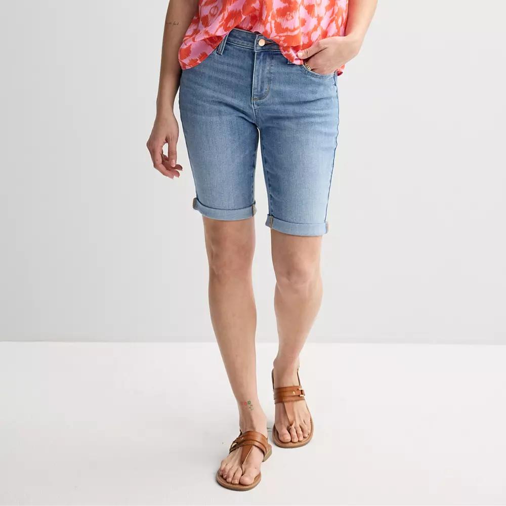 Petite Sonoma Goods For Life® Roll Cuff Denim Bermuda Shorts, Women's, Size: 14 Petite, Blue Wash Product Image
